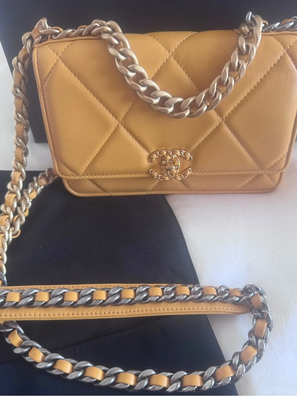 CHANEL Quilted Shoulder Bag in Mustard Yellow with Gold-Tone Hardware